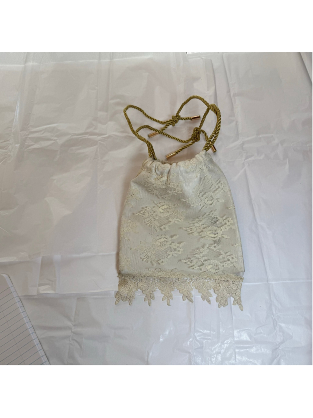 Vintage 70s cream lace elbow handbag gold handle coquette fairy Ren Fair cosplay